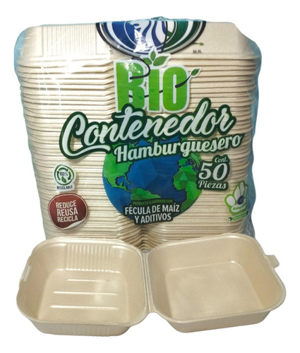 Contenedor P/hamburguesas Biodegradable Desechable 50 Pz