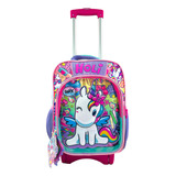 Mochila Con Carro Unicornio Primaria Con Espejo Tornasol