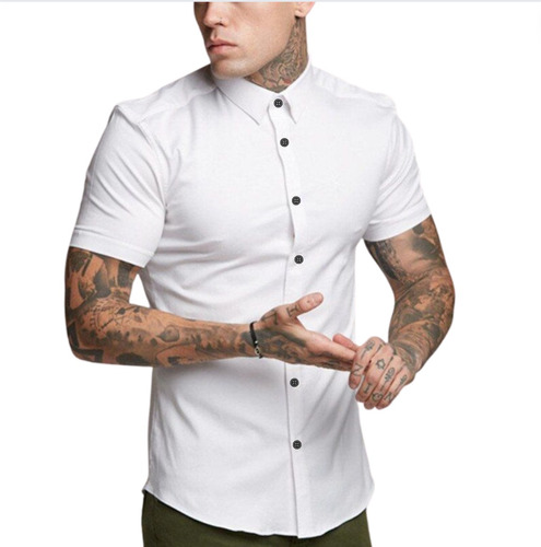 Blusa Social Masculina Manga Curta Slim Fit Não Amassa