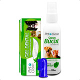 Gel Dental + Spray Bucal + Escova Dedeira Para Cães Gatos