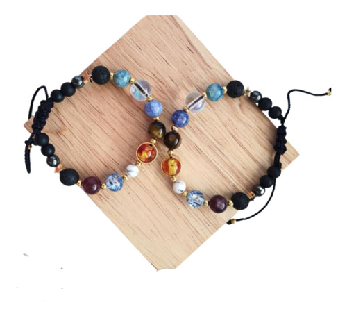 Set De 2 Pulseras Ajustables De Planetas Sistema Solar Amor