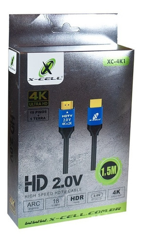 Cabo Hdmi 4k 2.0v 60hz Hdr Ultra Hd 3d Ready De 1,5 Metro