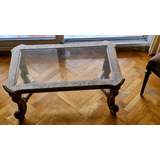 Mesa Ratona Estilo Antiguo Madera Lavada Con Vidrio Central