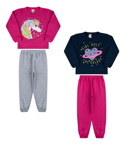 Kit 2 Conjunto Inverno Moletom Infantil Menina Princesa Lote