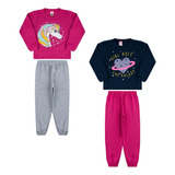 Kit 2 Conjuntinho Feminino Moletom Infantil Promoção Inverno