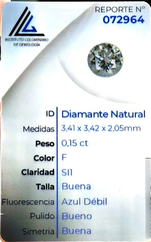 Diamante Natural Certificado 0.15ct 