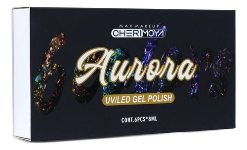 Set Gel Polish Aurora Cherimoya 6 Colores Decoración Uñas