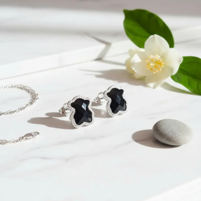 Aretes Osito Tous Mediano Onix Negro Plata S925 | Meses sin interés