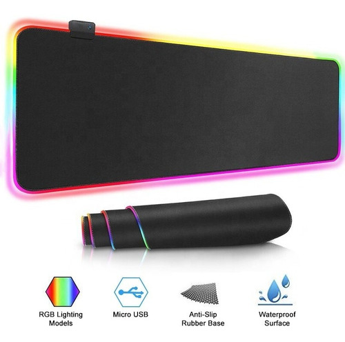 Mouse Pad Gamer Luz Led Rgb Usb 900cm X 300mm Negro