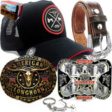 Kit Presente Cinto Fivela Country Bone Texas - Promocao