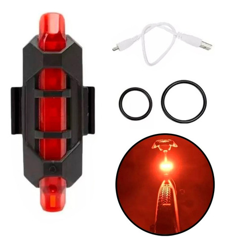 Luz Linterna Recargable Usb Led Bicicleta Trasera Roja