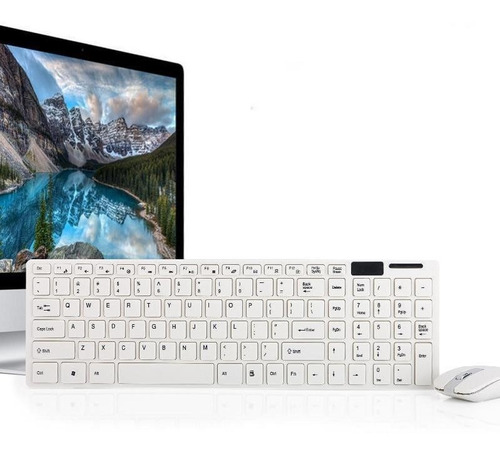 Combo Inalámbrico Tipo Mac Teclado Y Mouse Blanco + Protecto