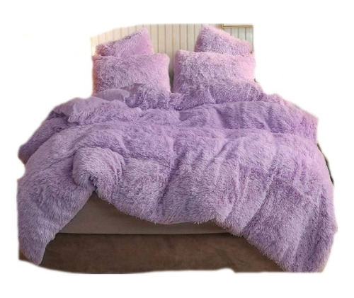 Plumón Edredón Peluche Con Suavetina Cama Semidoble Lila