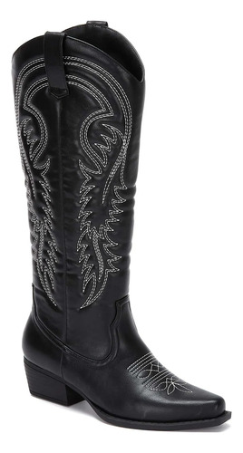 Bota Vaquera Mujer Bordada Andrea Original Cowboy Boot Negra