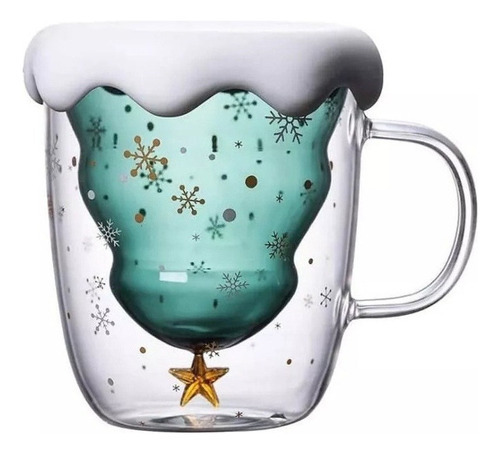 Taza Cristal Aislante Doble Capa Con Forma Árbol De Navidad Color Blanco