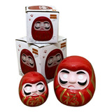 Kit 2 Bonecos Daruma Porcelana Presente Buda Amuleto Sorte Cor Vermelho