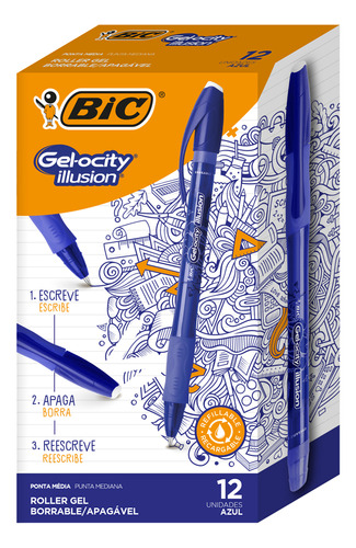 Roller Ball Bic Gel Ocity Illusion Borrable X 12u Color De La Tinta Azul Color Del Exterior Azul 0.7 Mm