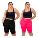 Kit 2 Bermuda Feminina Plus Size Tecido Modelador + Cinto