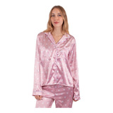 Pijama Mujer Invierno Saten Conjunto Pantalon Y Camisa Largo
