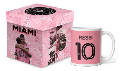 Taza Mágica Miami Messi Con Caja De Madera Regalo Fútbol