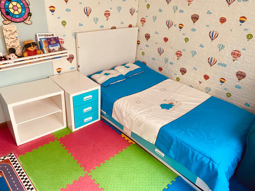 Cama Cuna Sin Barandas Set Infantil Cama Mesitas Closet