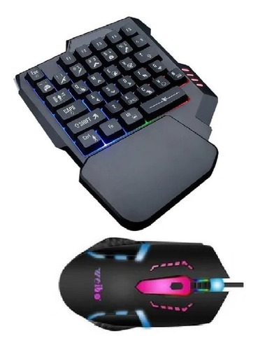 Kit Teclado Mouse Uma Mão Usb Rgb Led Multimídia Game Jogo  