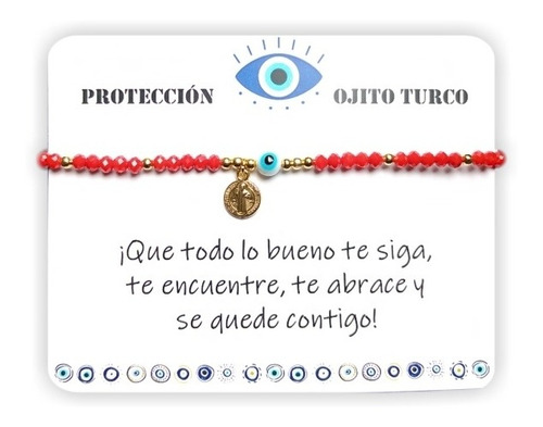 Pulsera Proteccion San Benito Ojo Turco Cristal Hilo Rojo