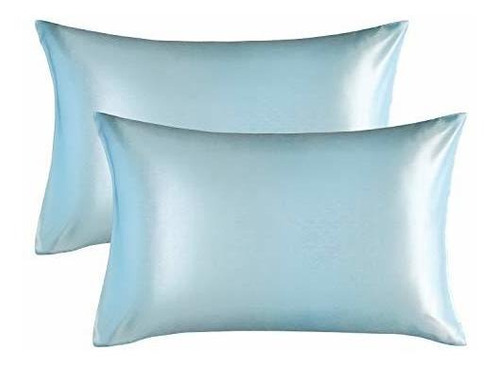 Fundas De Almohada Bedsure De Satin 2pzas Azul Tamaño King