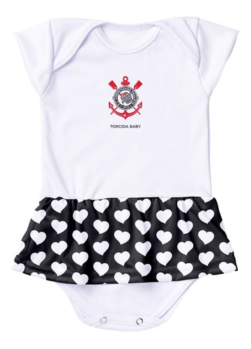 Body Bebê Vestido Saia Coração Time Corinthians Torcida Baby