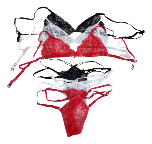 Pack X3 Conjunto Bralette De Encaje Less Regulable New 55012