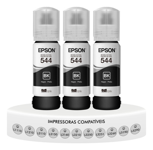 Kit 3 Tintas T544 Preta Originais Epson P/ L1110 L3150 L3110