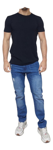 Jeans Recto Clasico De Hombre Semi Rigido