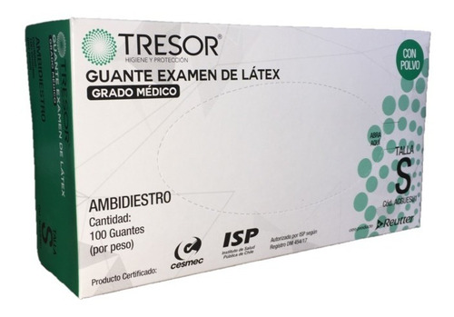 Guante Látex Tresor C/polvo S Grado Médico Caja X 100 Un