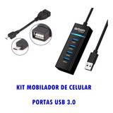 Mobilador Hub 4 Portas 3.0 Otg V8 Teclado Mouse Para Celular