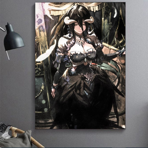 Cuadro Decorativo Anime Overlord Albedo Trono Plumas 50x75cm