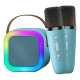 Caixinha De Som Karaokê Portátil Bluetooth 2 Microfones Led