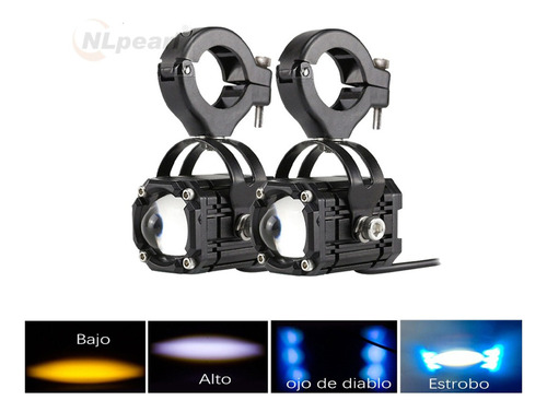 Par Lupa Faros Bicolor Alta Baja Estrobos Ojo Diablo Moto