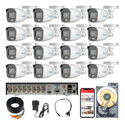 Kit Circuito Cerrado Hikvision Hilook Dvr 16 Canales 16 Cámaras 1080p 2mp Full Hd Colorvu Audio Thc-b129-ps Video A Color 24\u002F7 Cable Coaxial 18mts Disco Duro 2tb | Envío gratis
