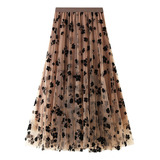 Women's Long Tulle Tutu Skirt A Skirt 3d Flower Embroi