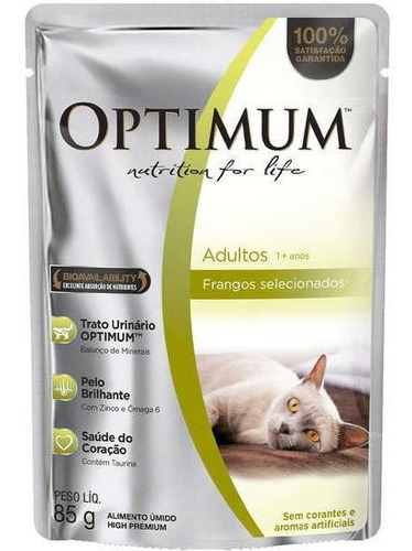 Ração Úmida Gatos Adultos 1+ Frango Sachê 85g Optimum