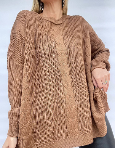 Maxi Sweater Oversize Trenza Lana Mujer Invierno