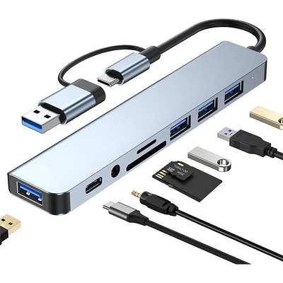 Adaptador Usb C Hub Usb 8 En 1 Multipuerto Hub Puertos Splitter Accesorios, Compatibilidad Con Sd\u002Ftf Card, Para Macbook Pro Mac iPad Portatil Laptop Computadora Concentrador 8 En 1 Girs Jeeyee | MercadoLibre