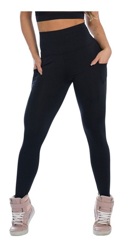 Calça Legging Academia Power Cós Alto Bolsos Laterais