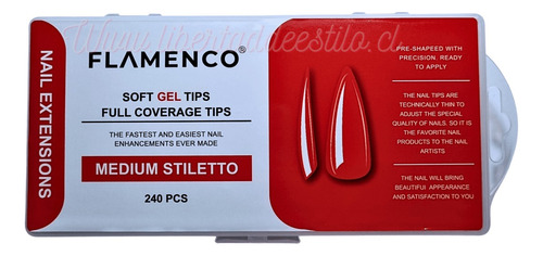 Tips Soft Gel Transparente Medium Stiletto 240 Pcs Flamenco