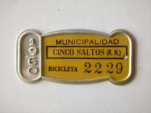 Chapa Patente Bicicleta Muni Cinco Saltos 1960