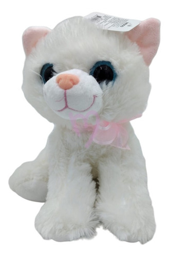 Peluche De Gato Blanco Con Ojos Grandes 27cm