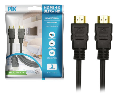 Kit 5 Cabo Hdmi 3m 4k 2.0 Atacado 3 Metros Ultra Hd Pc Not