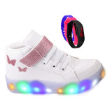 Tenis Infantil Led Meninas Botinha Borboleta + Relogio Light