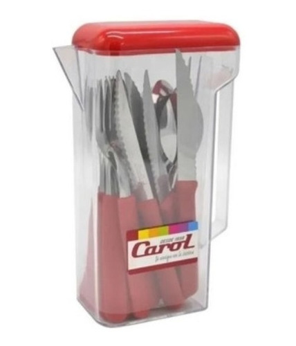 Juego Cubiertos X24pzs En Jarra Acero Inox Y Plastico Carol