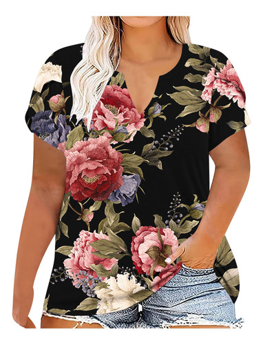 Camiseta Holgada De Talla Grande De Manga Corta Con Estampad